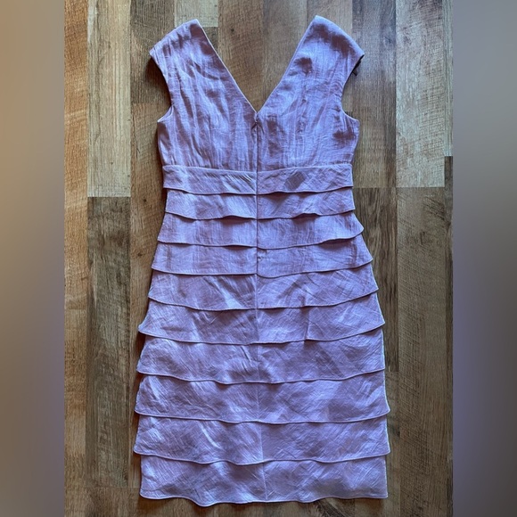 London Times Pink Sheath Dress‎ with Ruched V-Neck - Picture 7 of 9